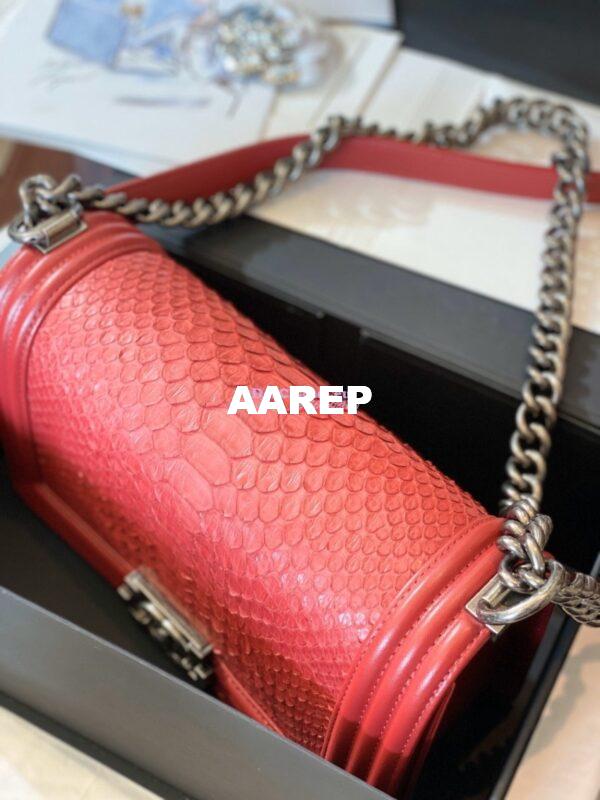 Replica Chanel Python Boy Chanel Flap Bag Ruthenium Hardware Red 15