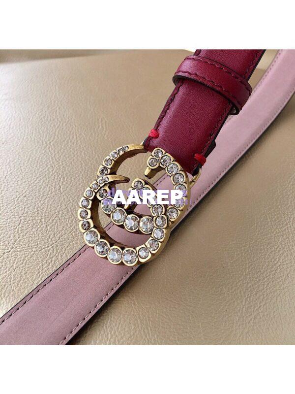 Replica Gucci Leather Belt with Crystals Double G Buckle 476342 10