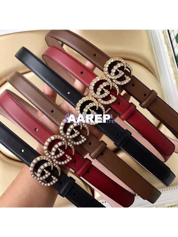 Replica Gucci Leather Belt with Crystals Double G Buckle 476342 11