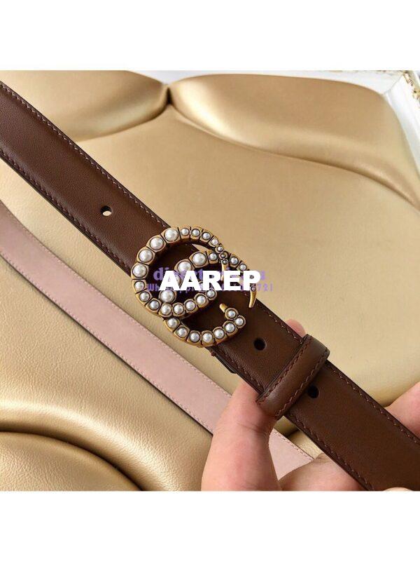 Replica Gucci Leather Belt with Pearl Double G Buckle 476342 5