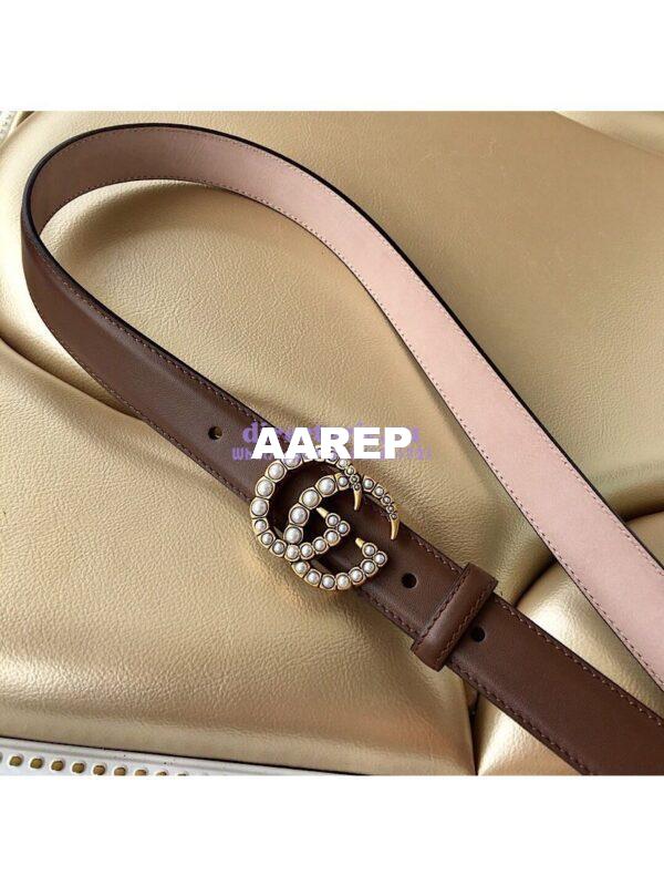 Replica Gucci Leather Belt with Pearl Double G Buckle 476342 6