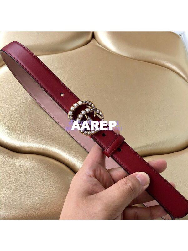 Replica Gucci Leather Belt with Pearl Double G Buckle 476342 9