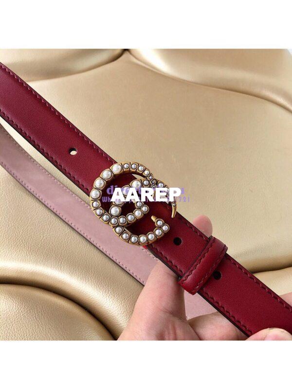 Replica Gucci Leather Belt with Pearl Double G Buckle 476342 10