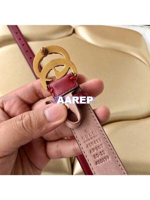Replica Gucci Leather Belt with Pearl Double G Buckle 476342 13