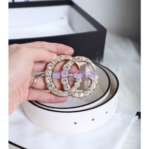 Replica Gucci Leather belt with Crystal Double G Buckle 4cm Width White