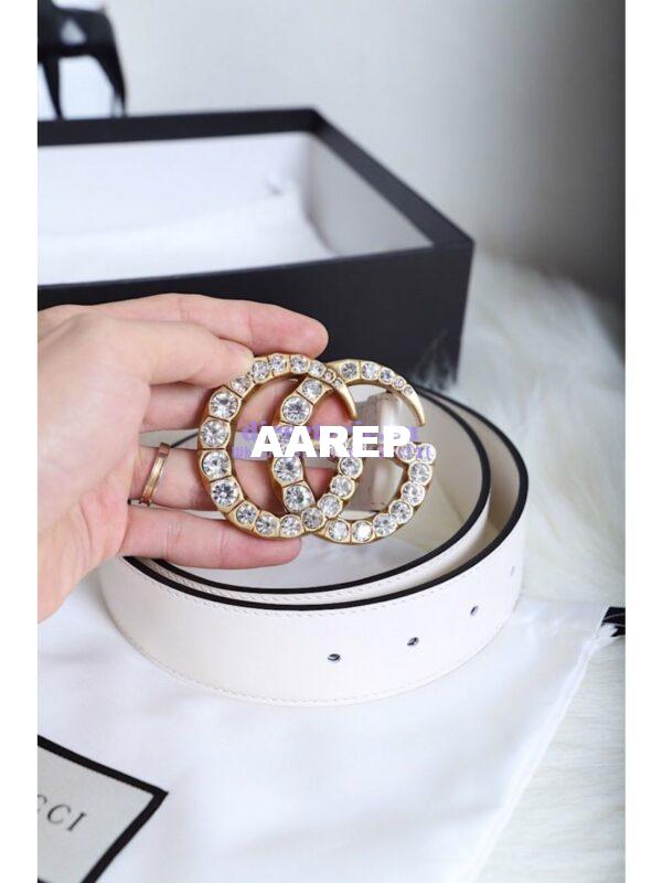 Replica Gucci Leather belt with Crystal Double G Buckle 4cm Width White 3