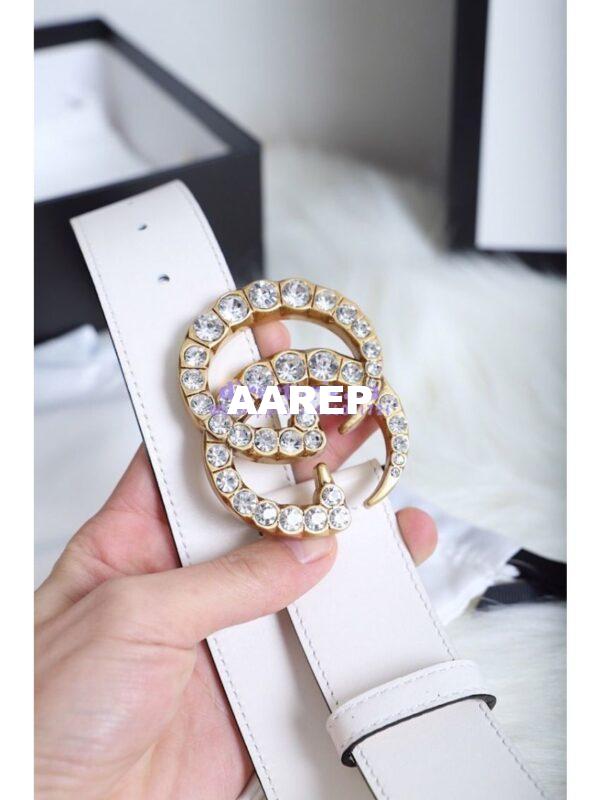 Replica Gucci Leather belt with Crystal Double G Buckle 4cm Width White 4