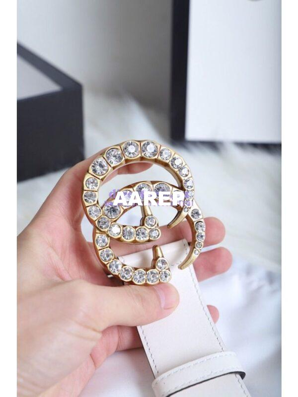 Replica Gucci Leather belt with Crystal Double G Buckle 4cm Width White 5