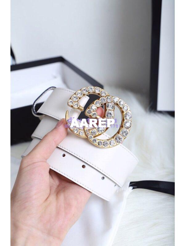 Replica Gucci Leather belt with Crystal Double G Buckle 4cm Width White 6