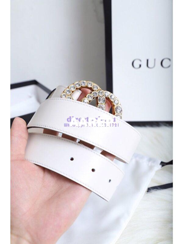 Replica Gucci Leather belt with Crystal Double G Buckle 4cm Width White 9