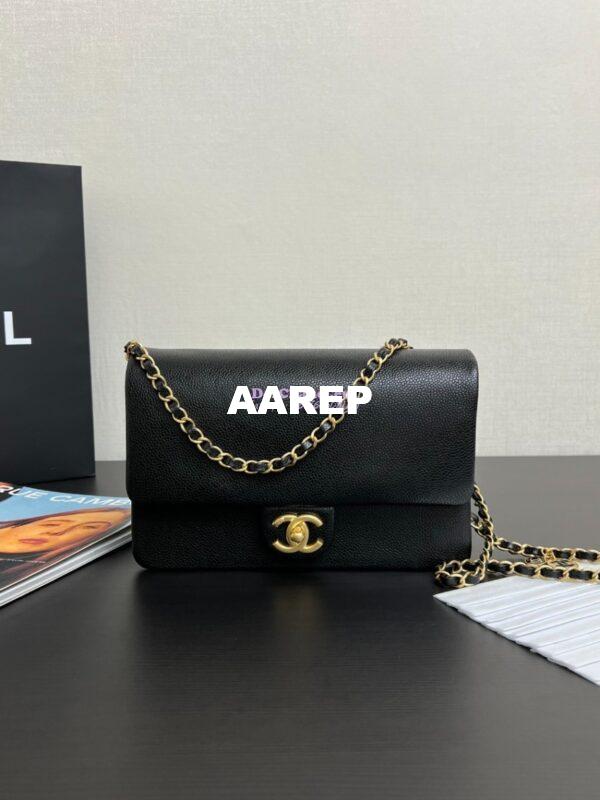 Replica Chanel 24K Small Flap Bag Grained Shiny Calfskin AS5186 Black