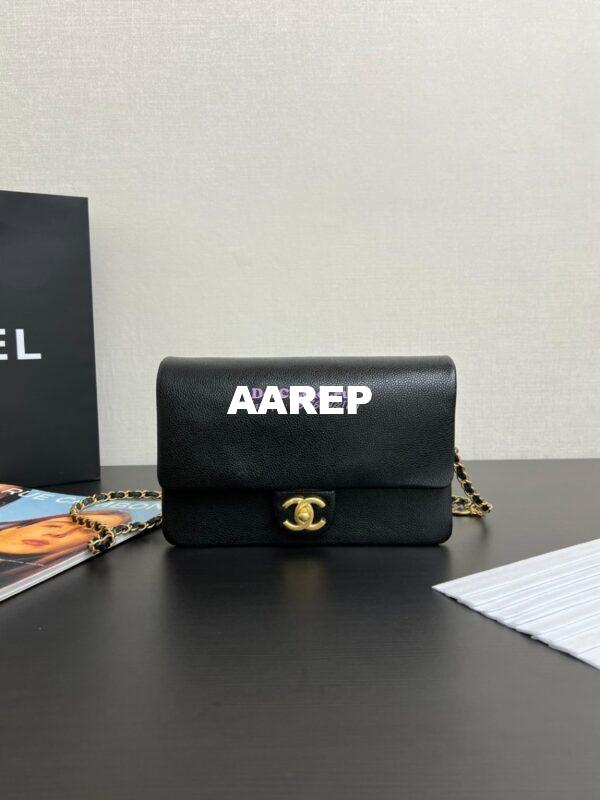 Replica Chanel 24K Small Flap Bag Grained Shiny Calfskin AS5186 Black 2