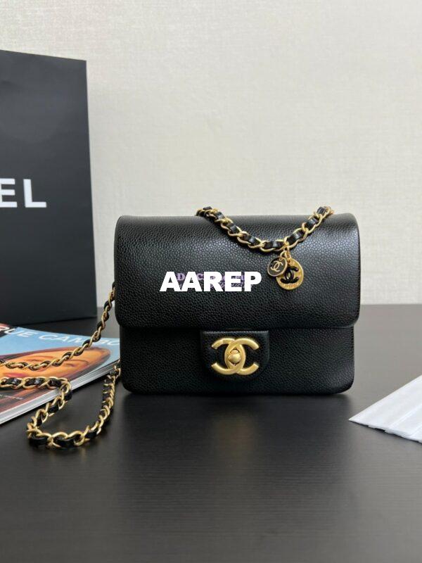 Replica Chanel 24K Mini Flap Bag Grained Shiny Calfskin AS5218 Black 3
