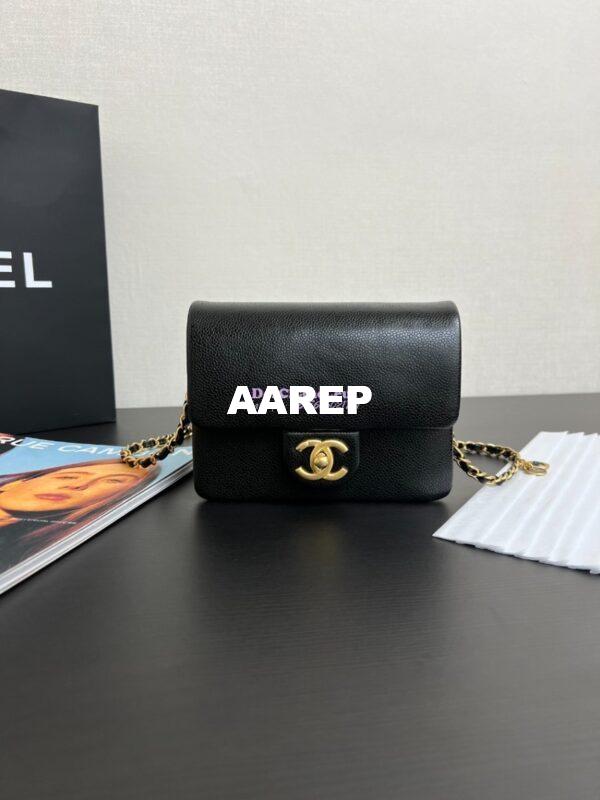 Replica Chanel 24K Mini Flap Bag Grained Shiny Calfskin AS5218 Black 4