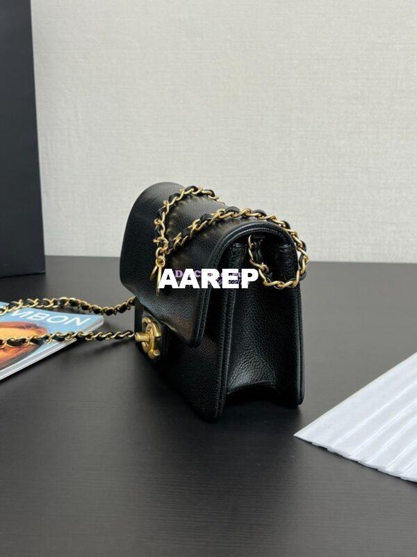 Replica Chanel 24K Mini Flap Bag Grained Shiny Calfskin AS5218 Black 5