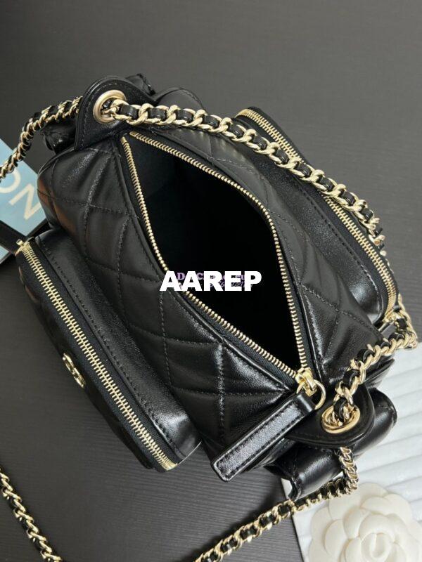 Replica Chanel 24P Small Camera Case Shiny Crumpled Lambskin AS5220 Black 7