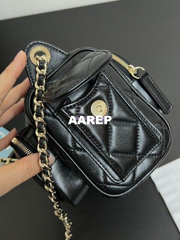 Replica Chanel 24P Small Camera Case Shiny Crumpled Lambskin AS5220 Black 10