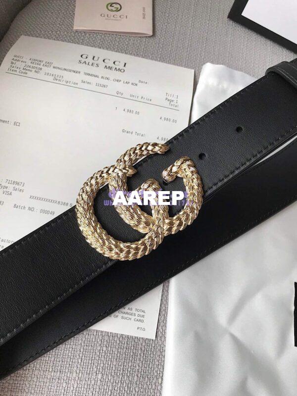 Replica Gucci Belt with Textured Double G Buckle 10