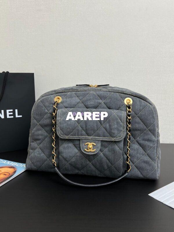 Replica Chanel 24A Maxi Bowling Bag Washed Denim AS4812