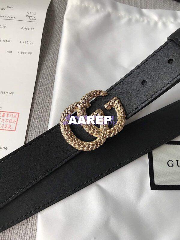 Replica Gucci Belt with Textured Double G Buckle 15