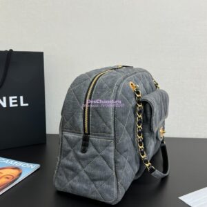 Replica Chanel 24A Maxi Bowling Bag Washed Denim AS4812 2