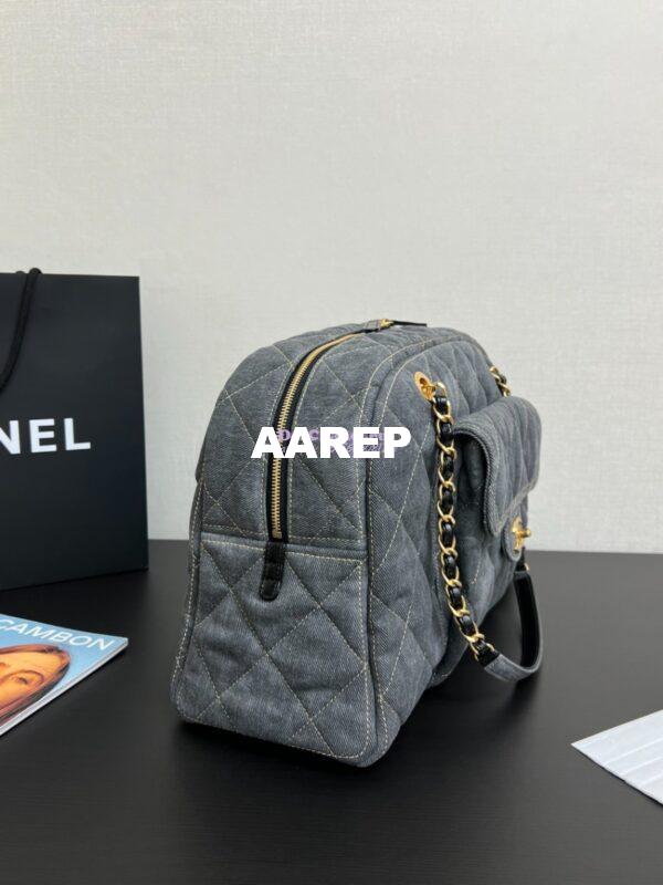 Replica Chanel 24A Maxi Bowling Bag Washed Denim AS4812 2