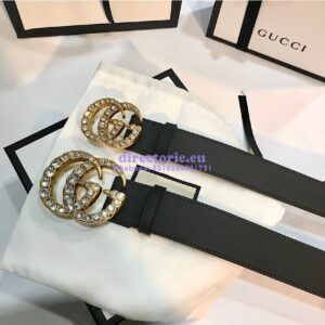 Replica Gucci Leather belt with Crystal Double G Buckle 414516
