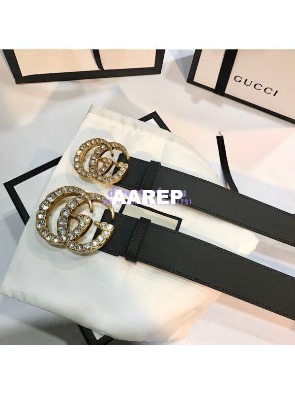 Replica Gucci Leather belt with Crystal Double G Buckle 414516