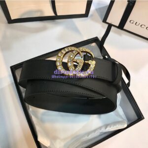 Replica Gucci Leather belt with Crystal Double G Buckle 414516 2