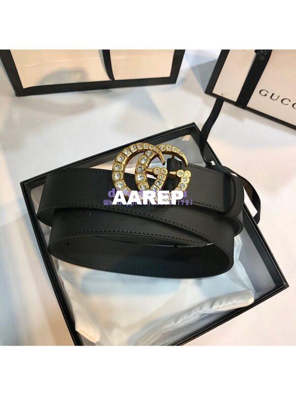 Replica Gucci Leather belt with Crystal Double G Buckle 414516 2