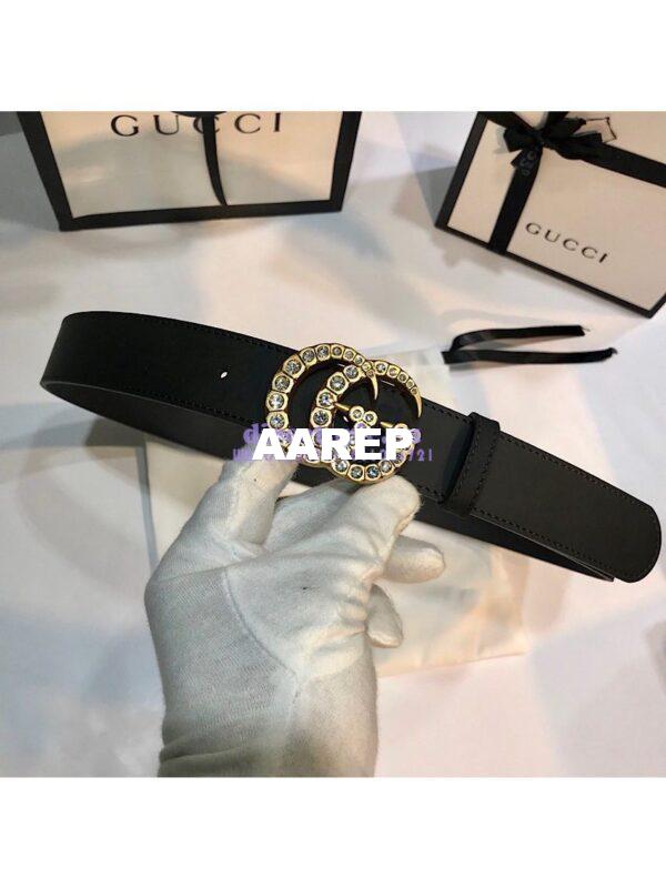 Replica Gucci Leather belt with Crystal Double G Buckle 414516 3