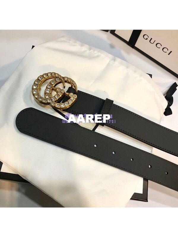 Replica Gucci Leather belt with Crystal Double G Buckle 414516 4