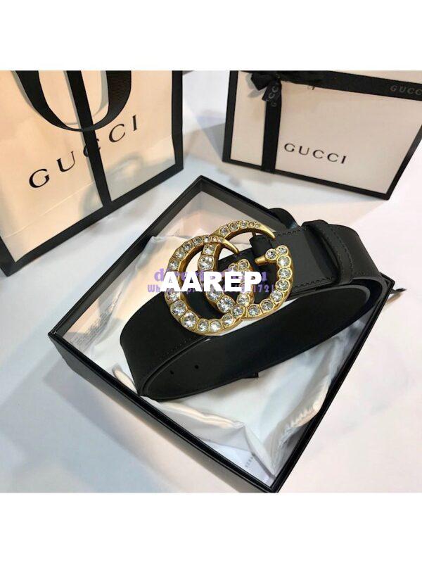 Replica Gucci Leather belt with Crystal Double G Buckle 414516 6