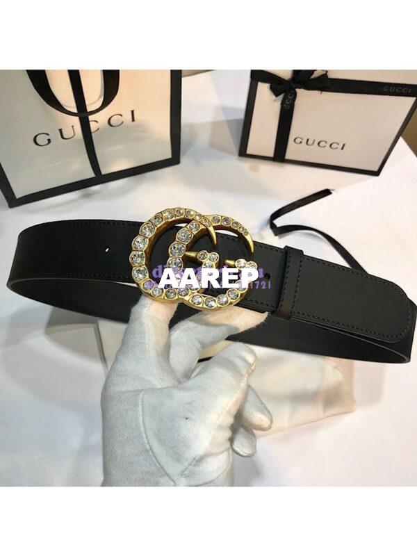 Replica Gucci Leather belt with Crystal Double G Buckle 414516 8