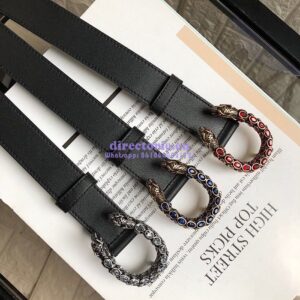 Replica Gucci Leather Belt with Crystal Dionysus Buckle 432142