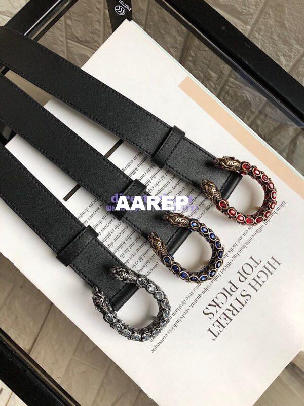 Replica Gucci Leather Belt with Crystal Dionysus Buckle 432142