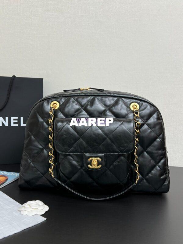 Replica Chanel 24A Maxi Bowling Bag Shiny Aged Calfskin AS4812