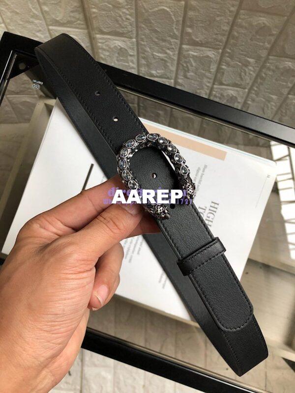 Replica Gucci Leather Belt with Crystal Dionysus Buckle 432142 2