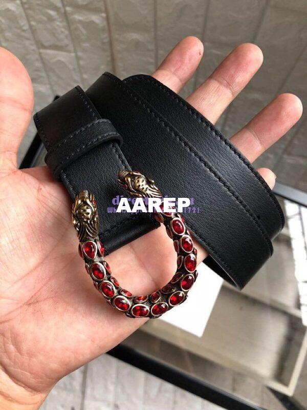 Replica Gucci Leather Belt with Crystal Dionysus Buckle 432142 6