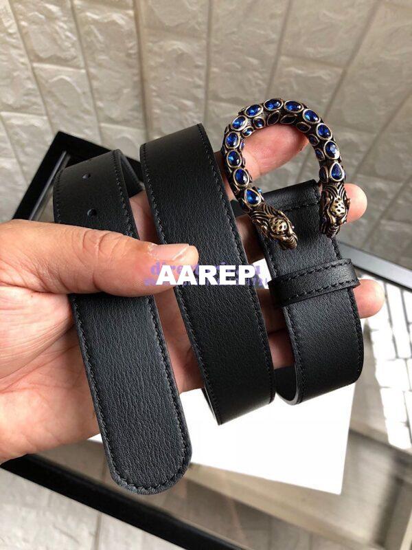 Replica Gucci Leather Belt with Crystal Dionysus Buckle 432142 9