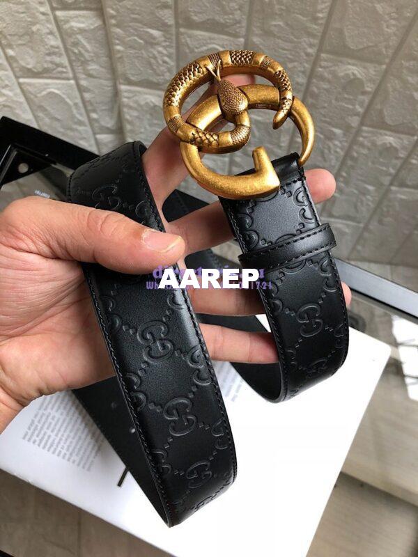 Replica Gucci Guccissima Leather Belt with Double G Buckle with Snake 458949