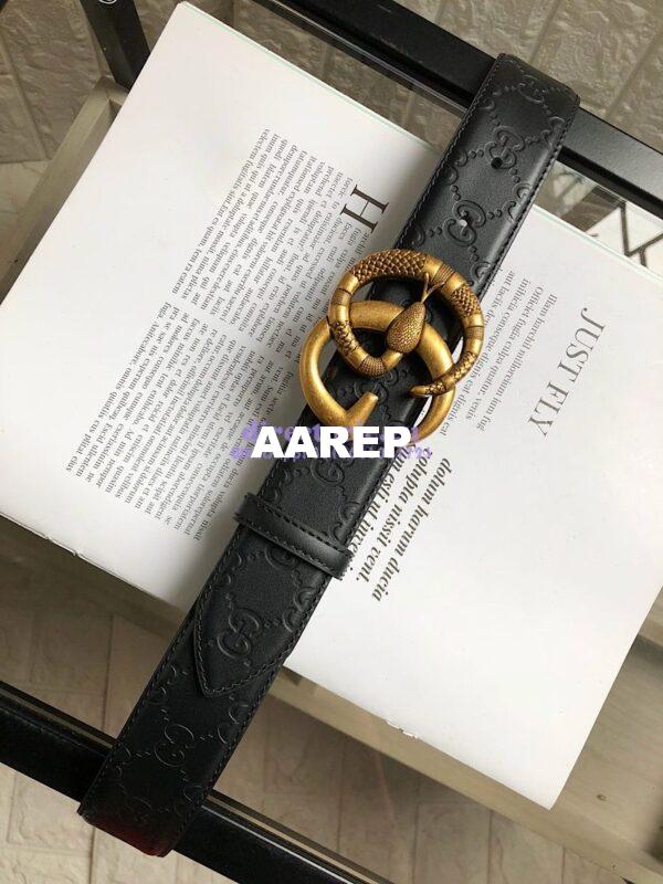 Replica Gucci Guccissima Leather Belt with Double G Buckle with Snake 458949 2