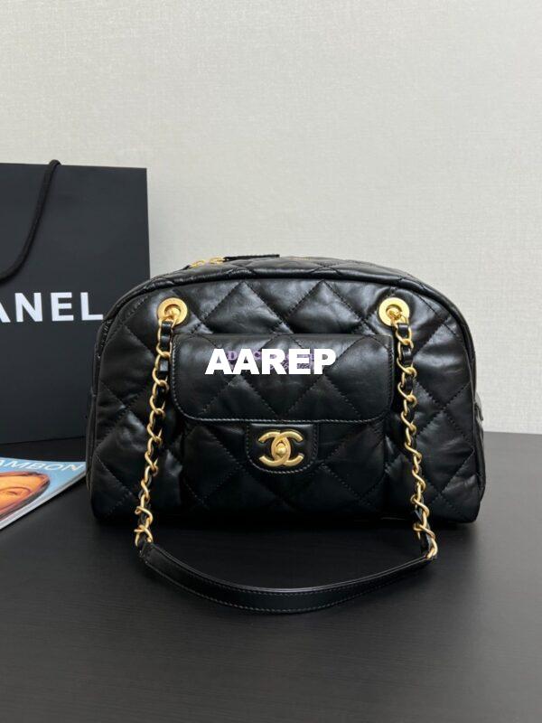 Replica Chanel 24A Bowling Bag Shiny Aged Calfskin AS4905