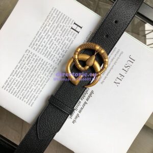 Replica Gucci Leather Belt with Double G Buckle with Snake 458949