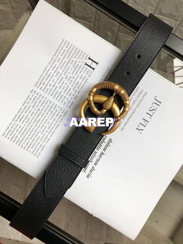 Replica Gucci Leather Belt with Double G Buckle with Snake 458949 3