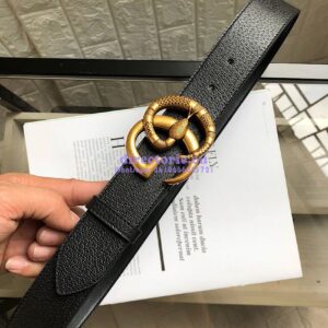 Replica Gucci Leather Belt with Double G Buckle with Snake 458949 2