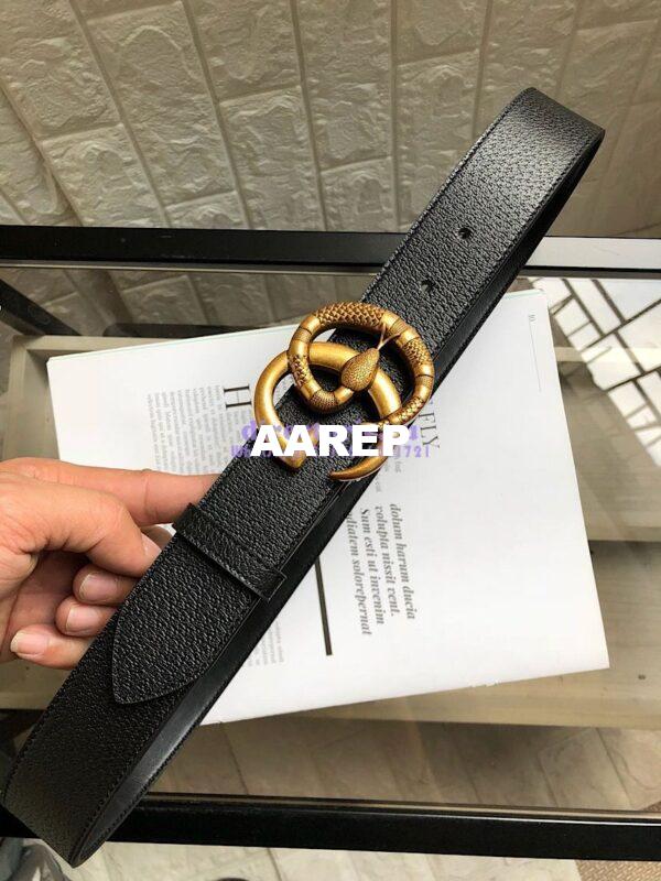 Replica Gucci Leather Belt with Double G Buckle with Snake 458949 4
