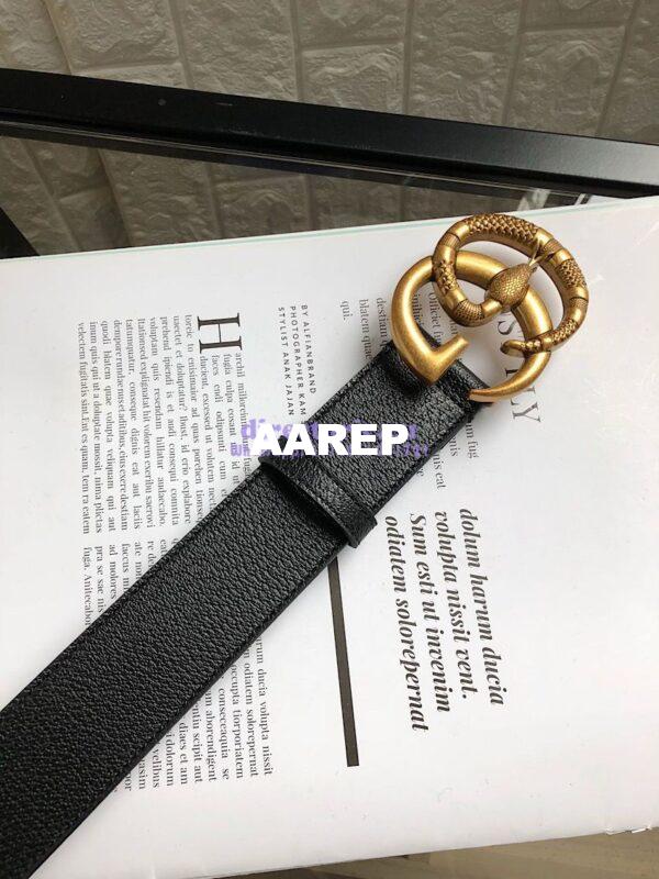 Replica Gucci Leather Belt with Double G Buckle with Snake 458949 5