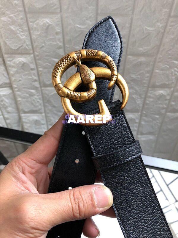 Replica Gucci Leather Belt with Double G Buckle with Snake 458949 6