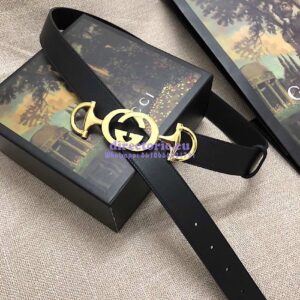 Replica Gucci Leather belt with Interlocking G Horsebit 550122